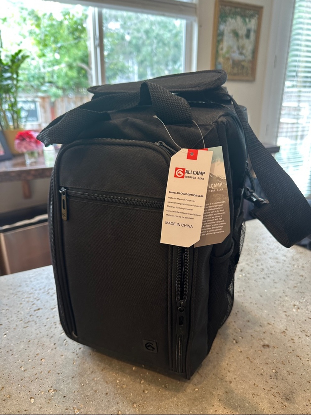 Black ALLCAMP Compact Travel Backpack, 4 bottle Insulated Tote Cooler